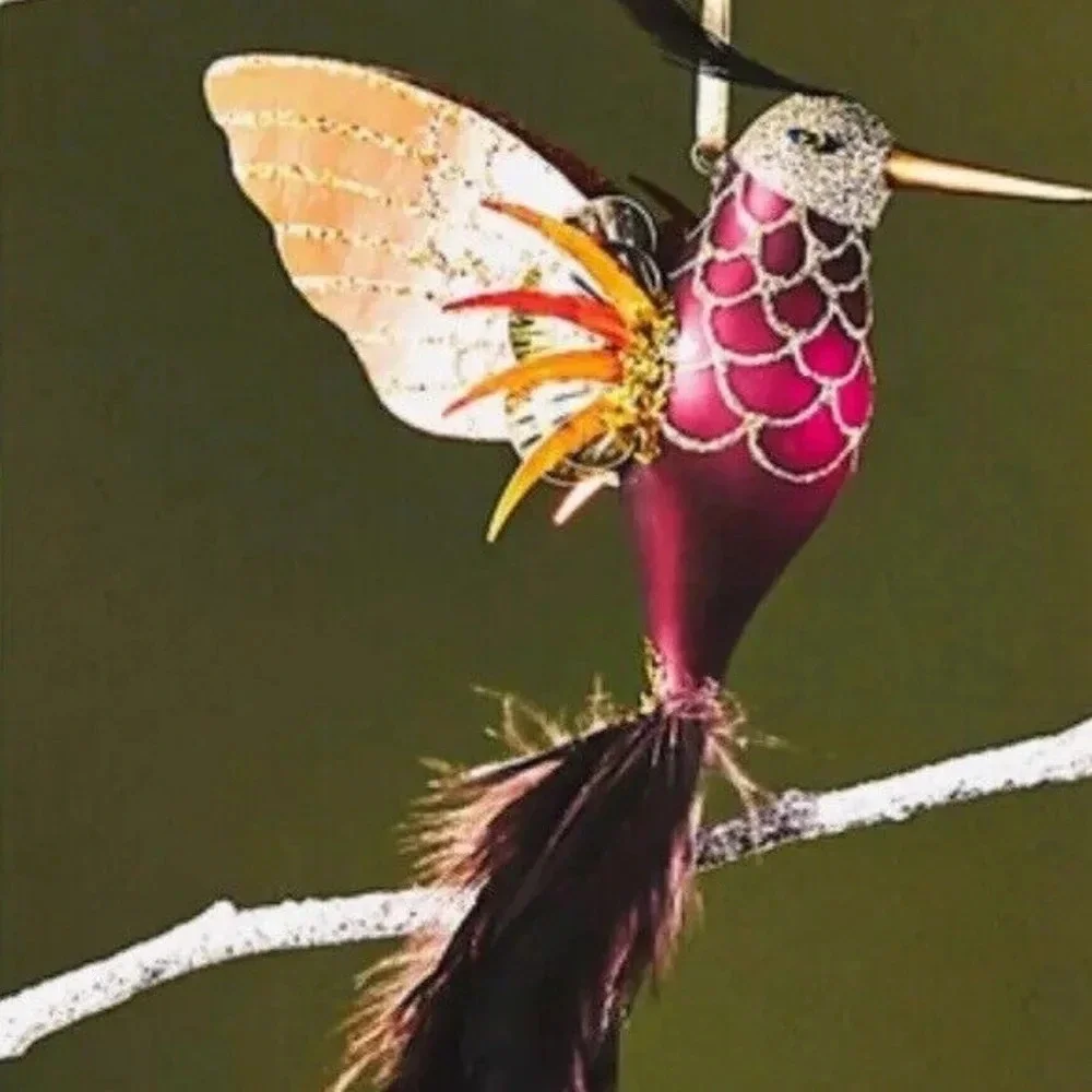 NWT Anthropologie Red Glass Hummingbird Christmas Ornament